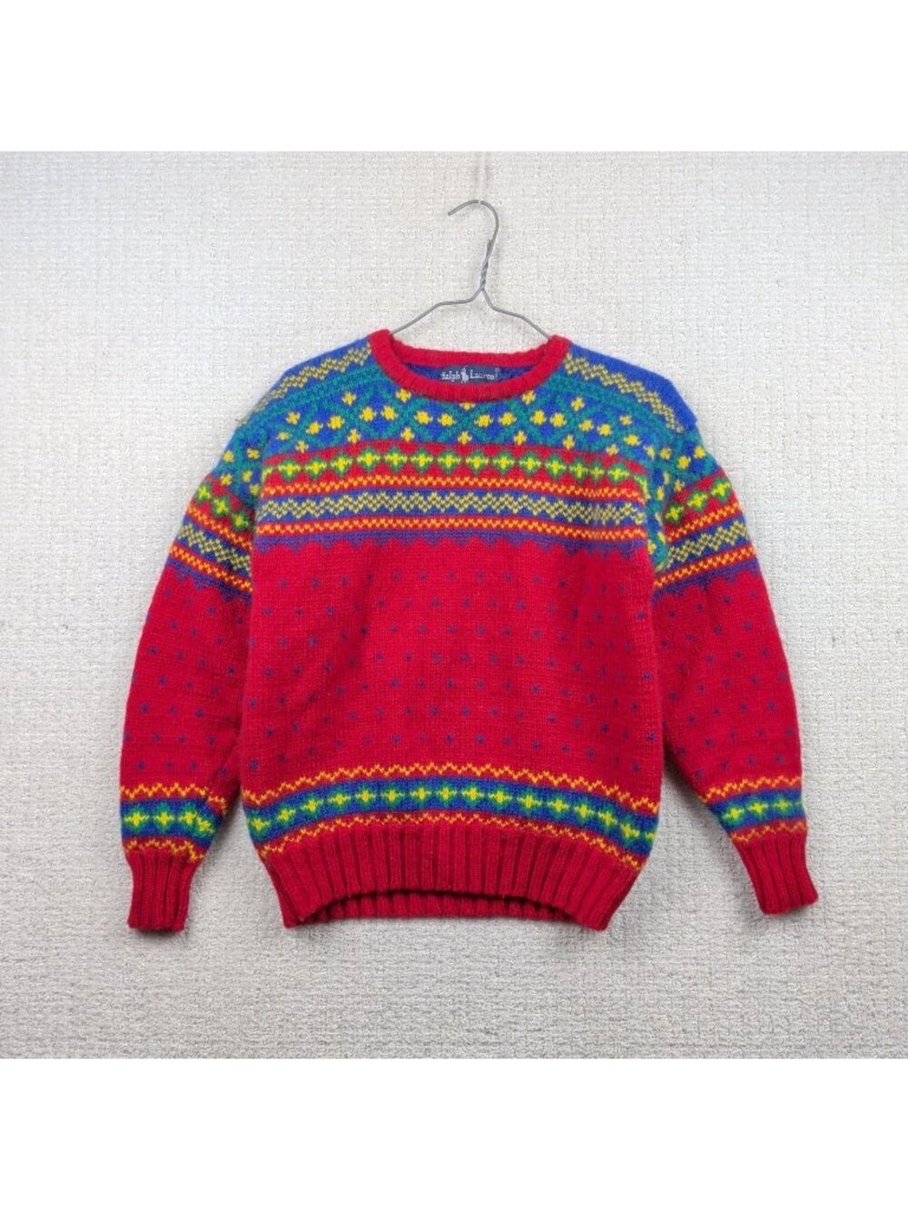 Vintage Polo Ralph Lauren Wool Sweater Red Fair Isle Nordic Colorful Cabin Read